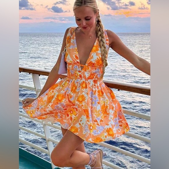 Beginning boutique genovia floral orange mini dress - Picture 1 of 6